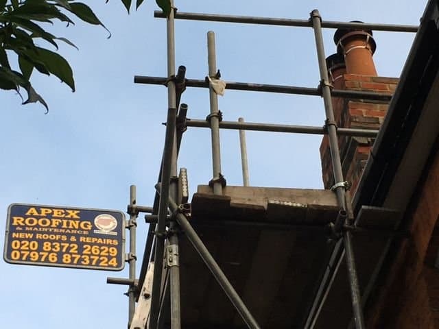 Scaffold sign mounted during roof access works